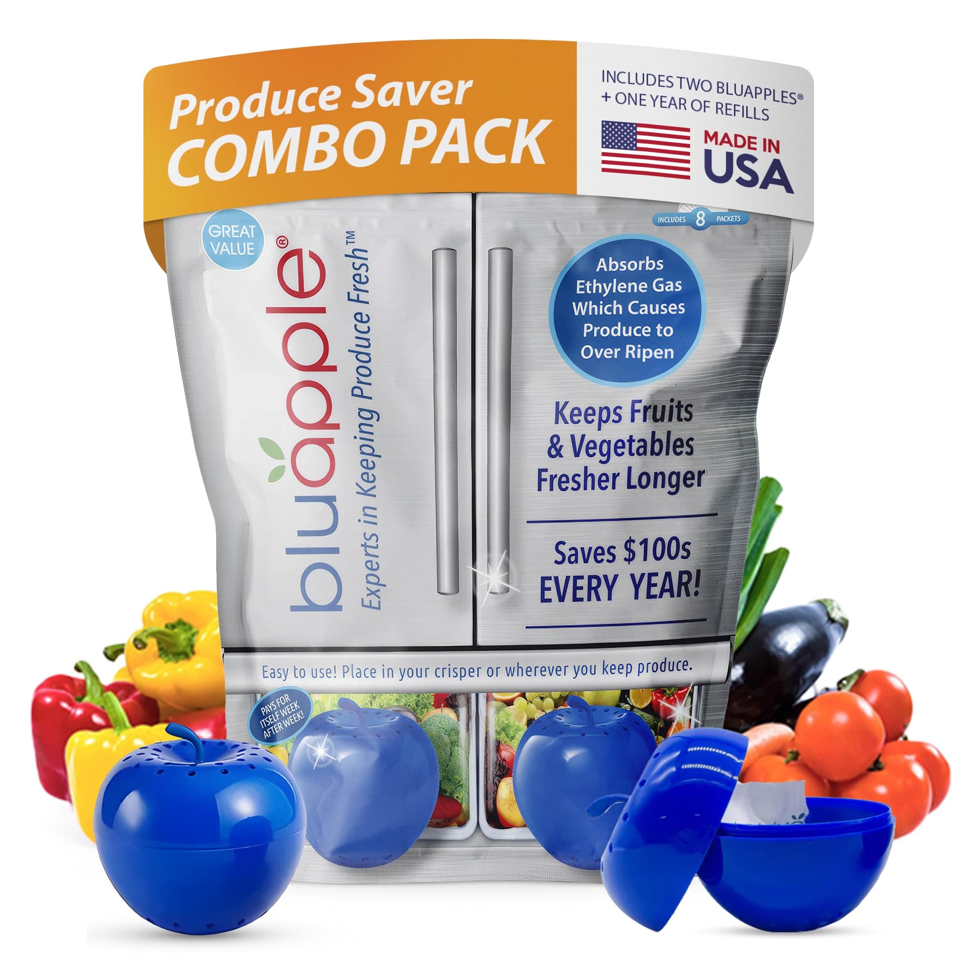 Bluapple Produce Saver with Activated Carbon - One-Year Combo Pack