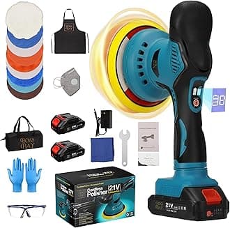 Cordless Car Buffer Polisher Kit 6 Inch with 21V 2x2000mAh & 9 Pcs Attachments, Car Polisher with 8 Variable Speed 2800-6000RPM, Orbital Polisher for Detailing, Sanding, Scratch Removing