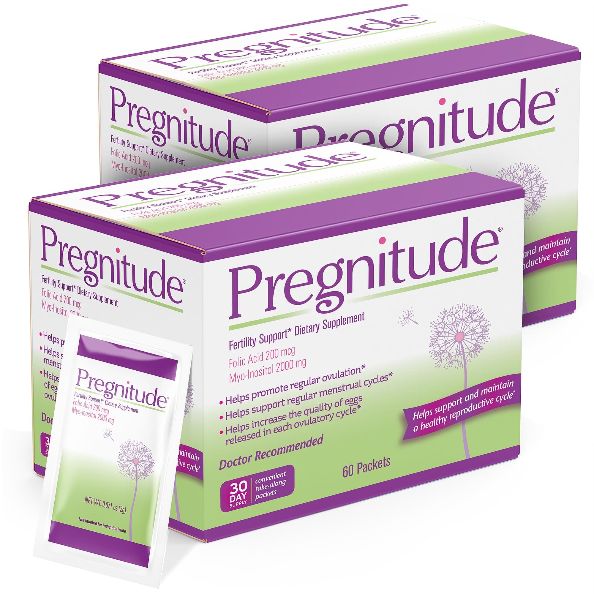 Pregnitude Reproductive Fertility Support - Helps Promote Regular Ovulation - Menstrual Cycles, and Increase Quality of Eggs - 60 Day Supply 120 Packets