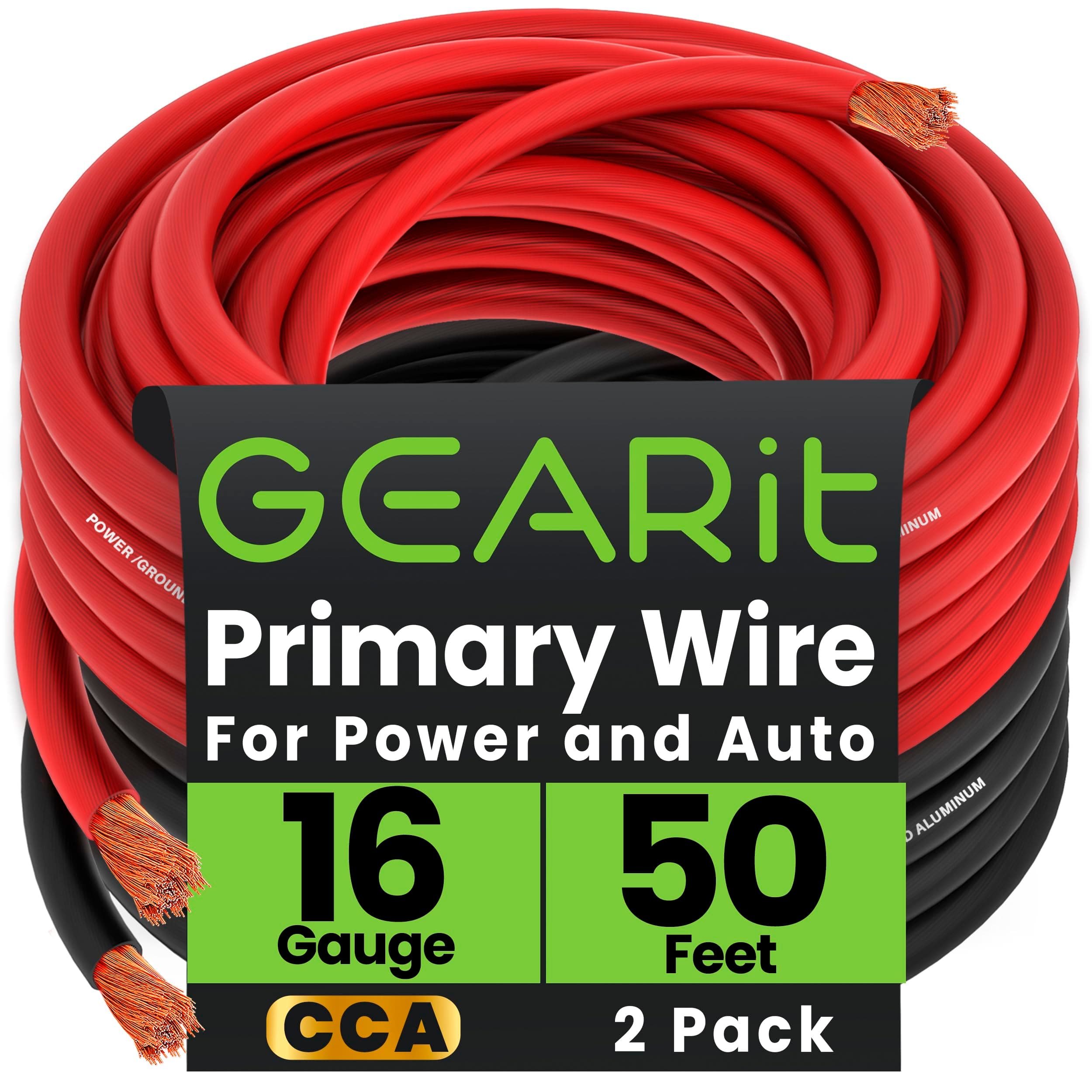 GEARit 16 Gauge Wire CCA 50 Ft Each-Black/Red(100 Feet Total) 16 AWG Ground Power Wire Battery Cable for Automotive,Car Audio Speaker,Welding,Lighting,Trailer Harness,Electrical