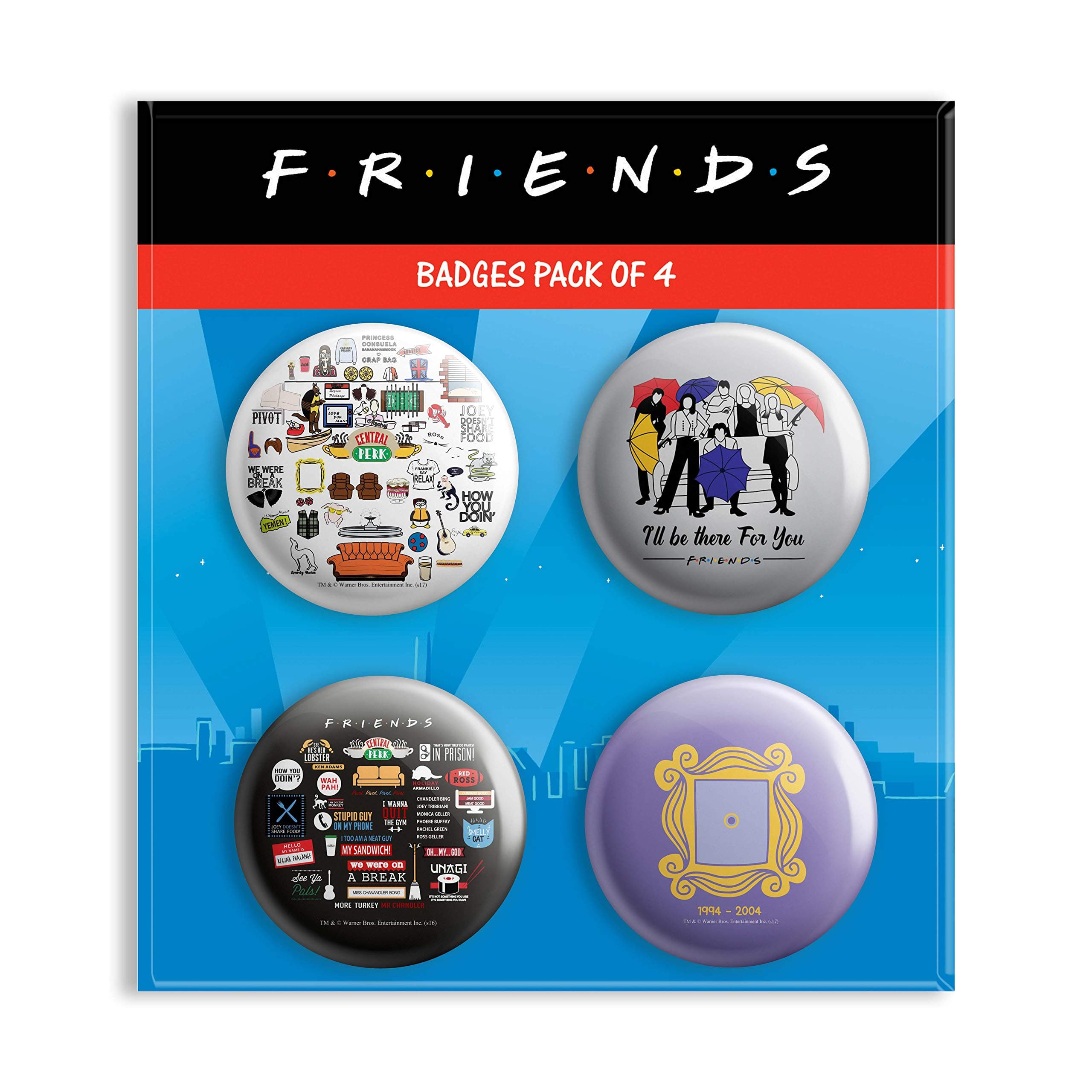 MCSID RAZZ MC SID Metal Friends TV Series Combo Round Badges, Multicolour, Pack of 4