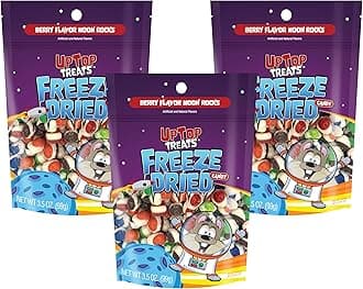 UpTop Treats Freeze Dried Candy, Berry Moon Rocks, Crunchy Sour Candy for ASMR, Berry Punch, Strawberry, Melon Berry, Wild Cherry, Raspberry, Snacks for Kids & Adults, Made in the USA, 3 Pack, 3.5 oz
