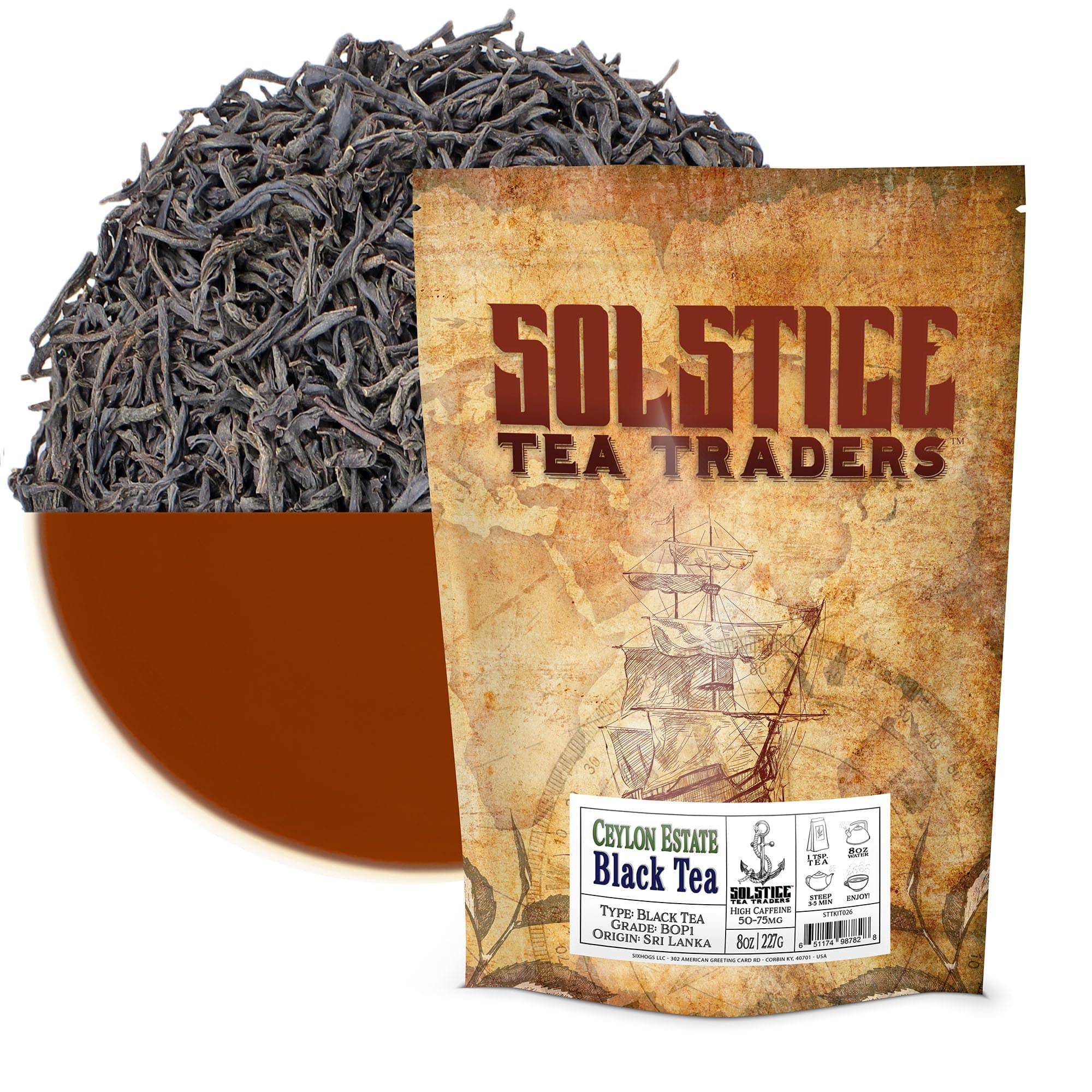 Ceylon Estate Blend BOP Loose Leaf Black Tea (8-Ounce Bulk Bag); 100% Sri Lanka Origin Tea, Makes 100+ Cups of Tea