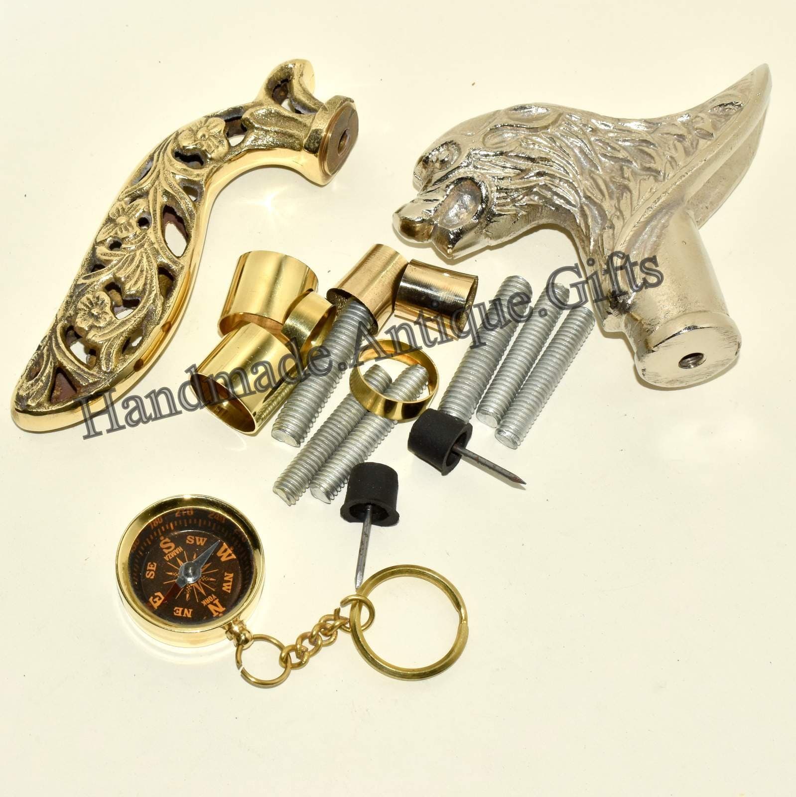 Brass Designer Wolf Head Handle Wooden Walking Stick Victorian Cane