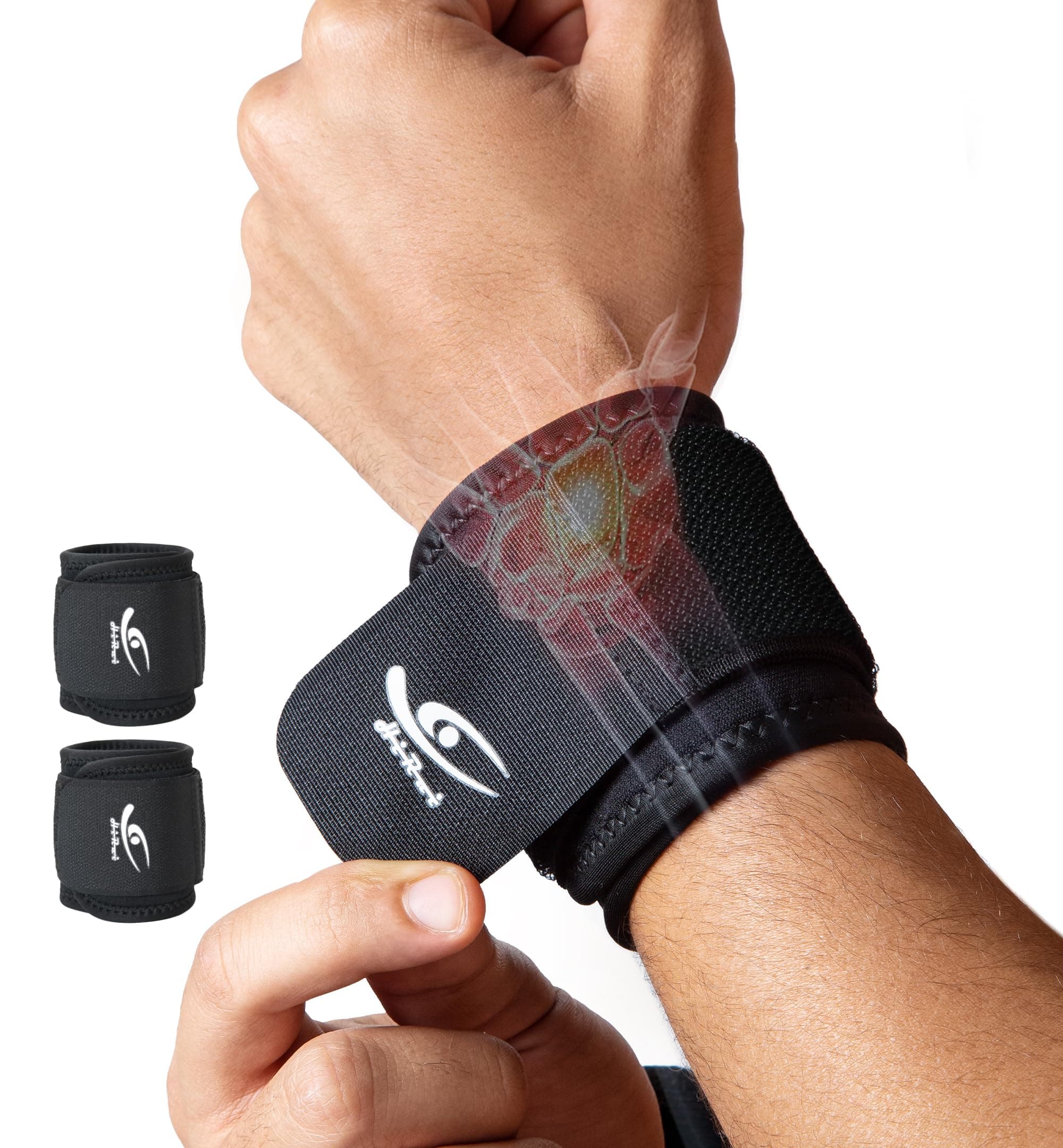 HiRui 2 Pack Wrist Compression Strap and Wrist Brace Sport Wrist Support for Fitness, Weightlifting, Tendonitis, Pain Relief.etc - Wear Anywhere - Unisex, Adjustable