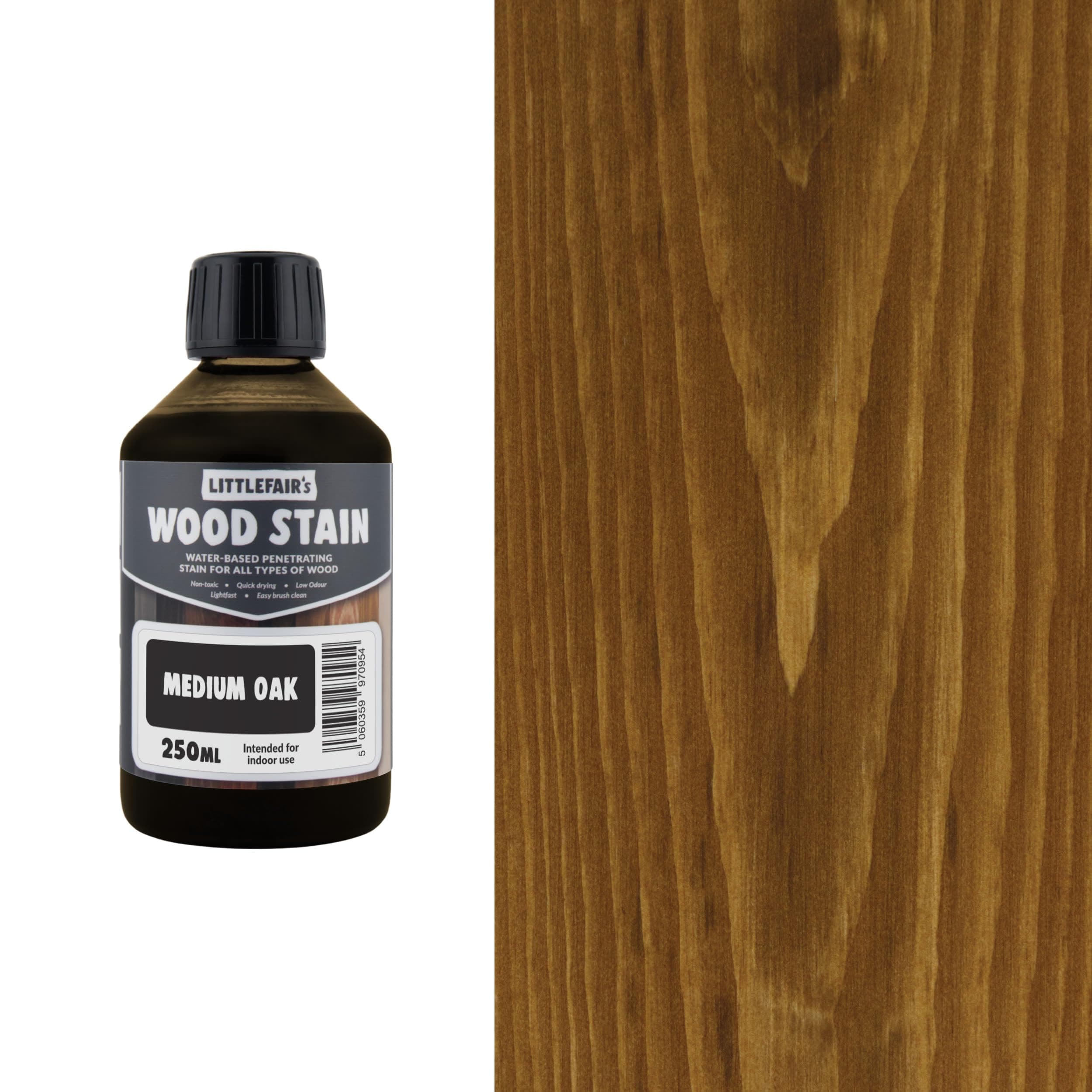 Wood Stain Water-Based - (Medium Oak) – Non-Toxic, Eco-Friendly & Quick Drying - Easy-to-Apply, Concentrated Formula for All Wood Types – 250ml