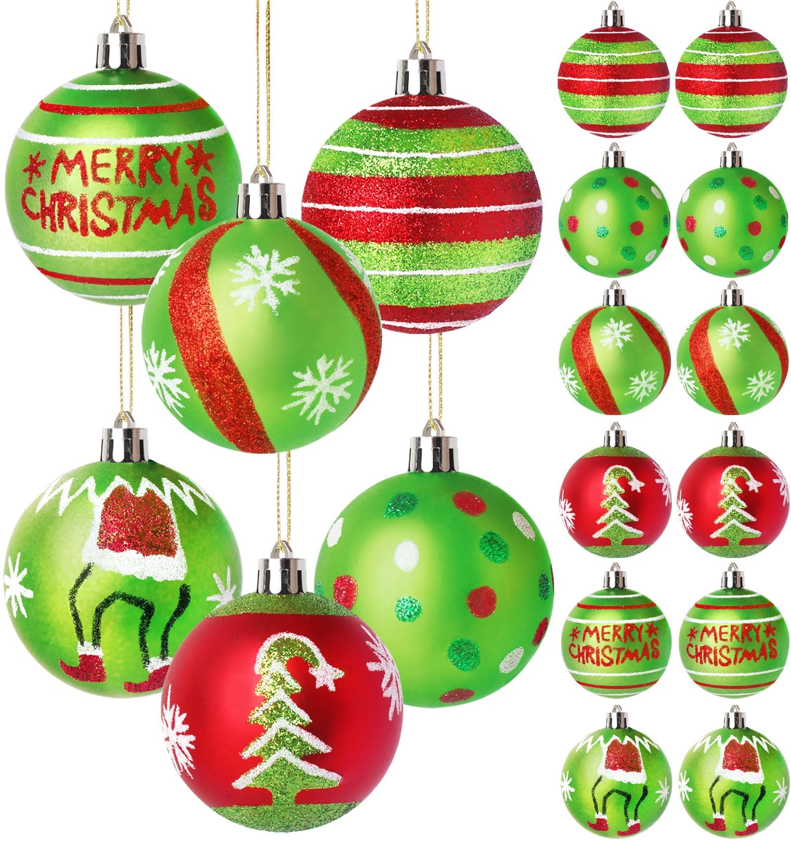 12 Pcs 2.4 Inch Christmas Ball Ornaments for Tree,Red and Green Glittering Hanging Bulbs Pendants for Christmas Tree Decorations