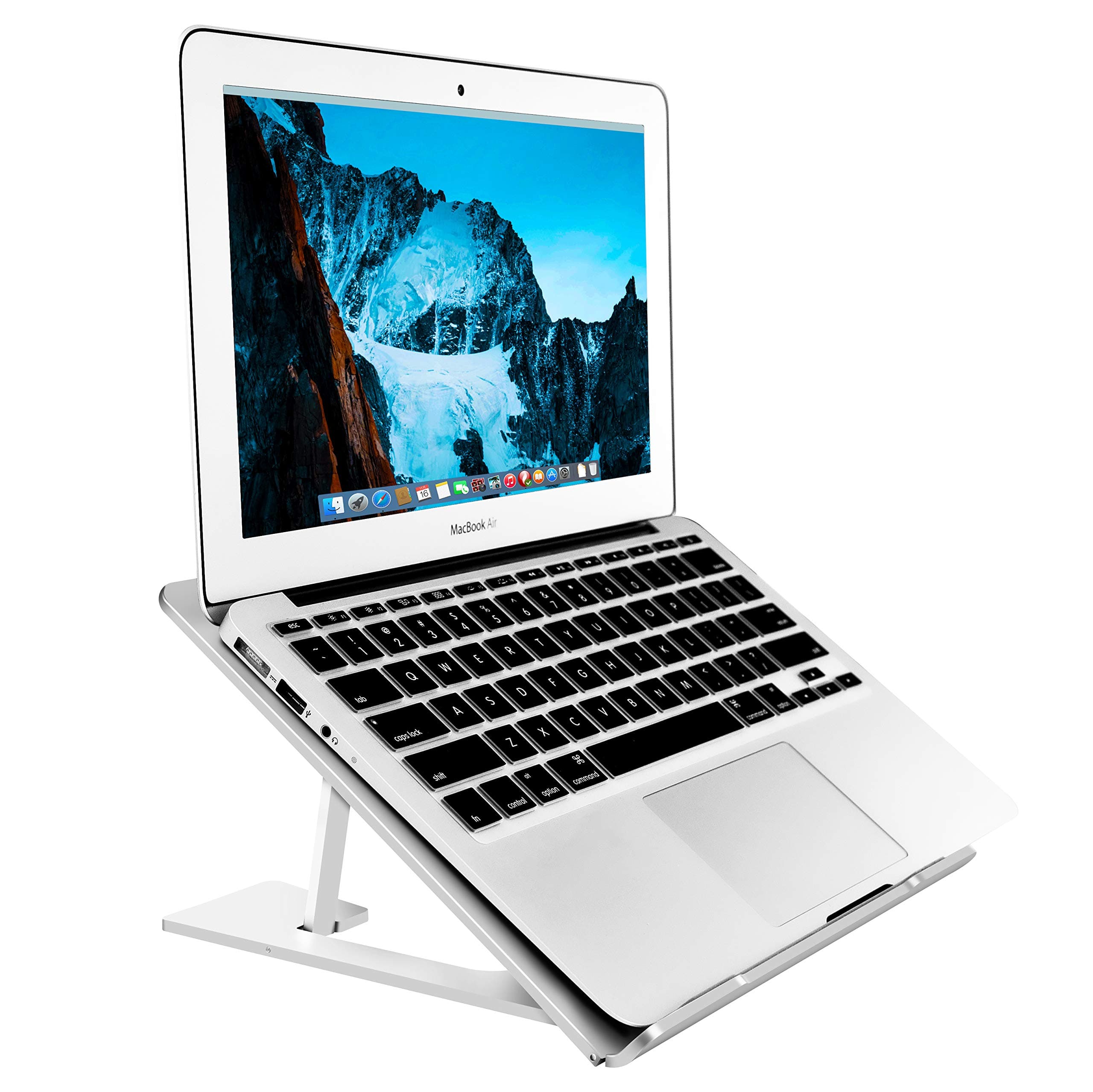 Soundance Aluminum Laptop Stand Adjustable, Compatible with Apple Mac MacBook Notebook, Ventilated Portable Ergonomic Desktop Holder Riser for Office Desk, Metal Silver AS1