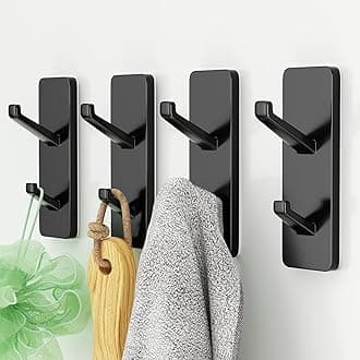 4 Pack Black Adhesive Hooks, Sticky Hooks Extra Strong,Heavy Duty Stick On Wall Door Hooks for Hanging,Bathroom Towel Hooks,Coat Hooks Robe Hook Wall Mounted, Kitchen Hallway Hooks,Stainless