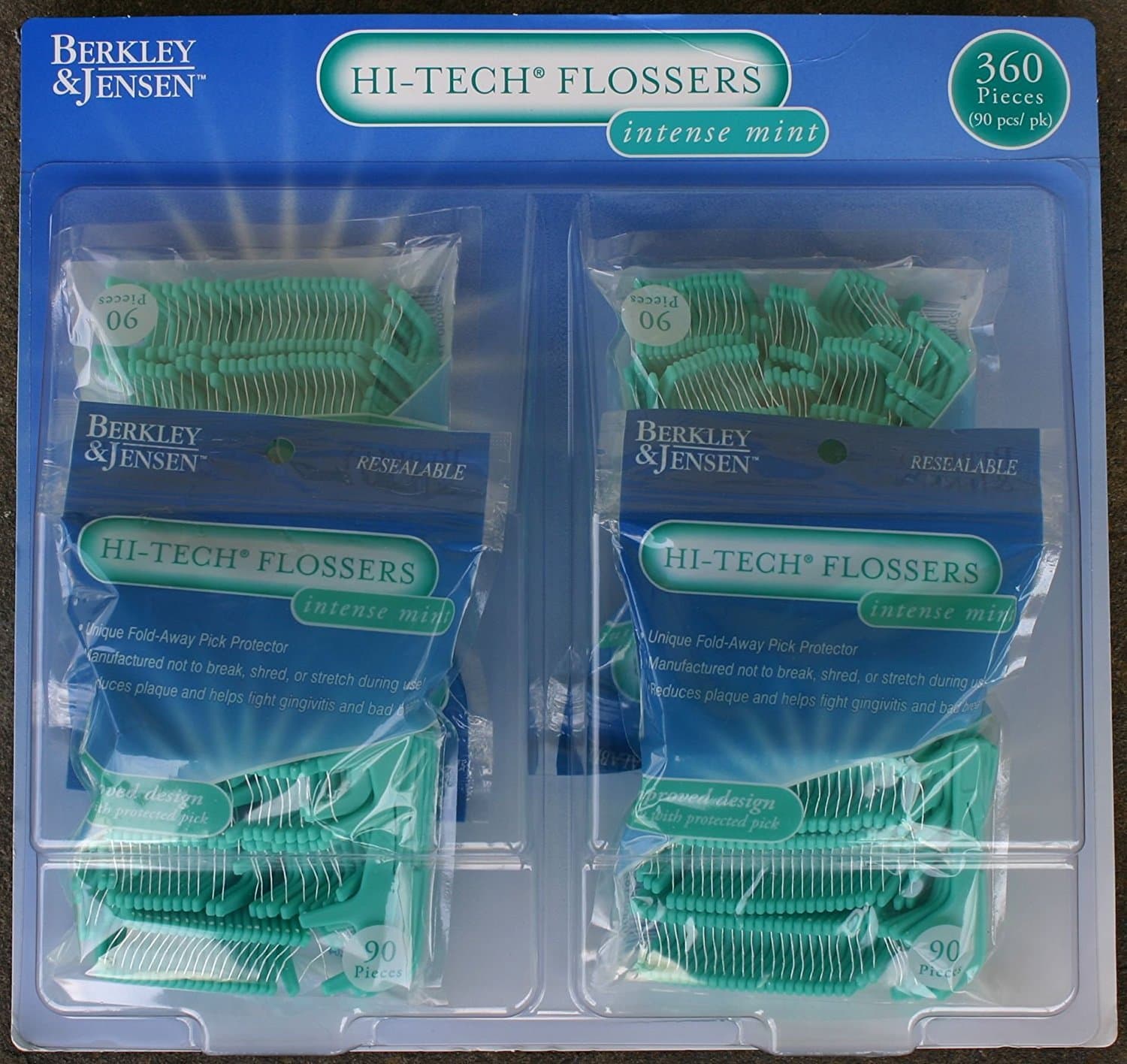 Berkley & Jensen Hi-tech Flossers Intense Mint (4 bags 90 pieces each - total 360 pieces in a pack) by GroceryCentre