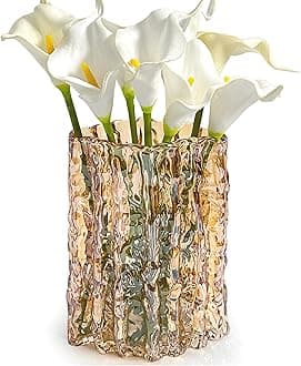 Glass Vase Crystal Vase Heavy Duty Large Flower Vase for Dining Table Kitchen Office Home Shelf Wedding Living Room Centerpieces(Amber)