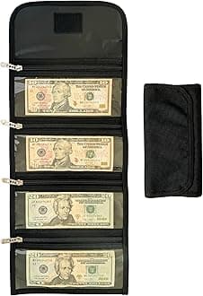 Money Organizer for Cash with 4 Zippered Pockets - Cash Wallet - Foreign Currency Organizer - Passport Storage Holder - Organizador de Dinero - Money Bag for Bills and Coins - Black