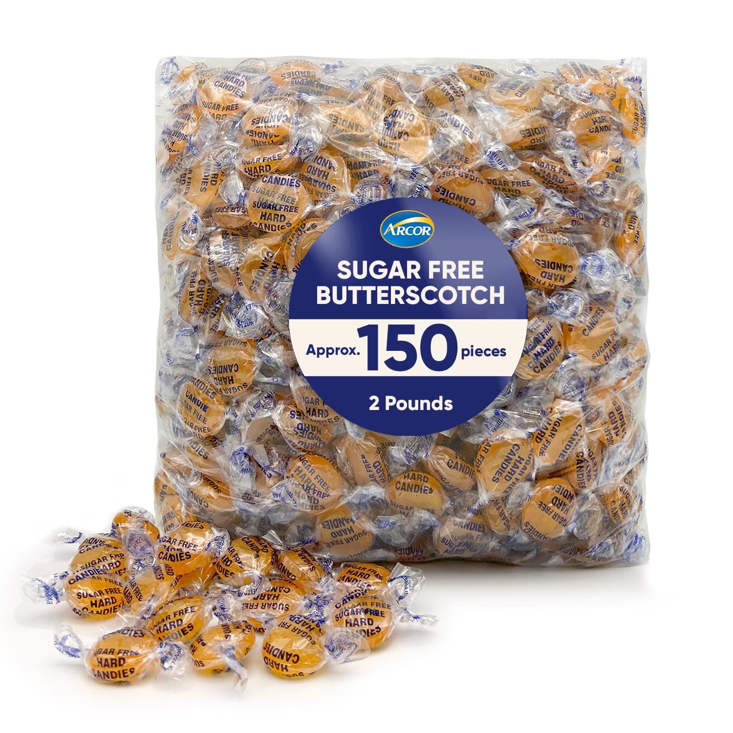 Sugar Free Butterscotch Hard Candy - Sugar Free Candy - 2 Pounds Approximately 150 Butterscotch Candies - Bulk Candy - Sugar Free Christmas Candy - Delicious Butterscotch Flavor Hard Candy