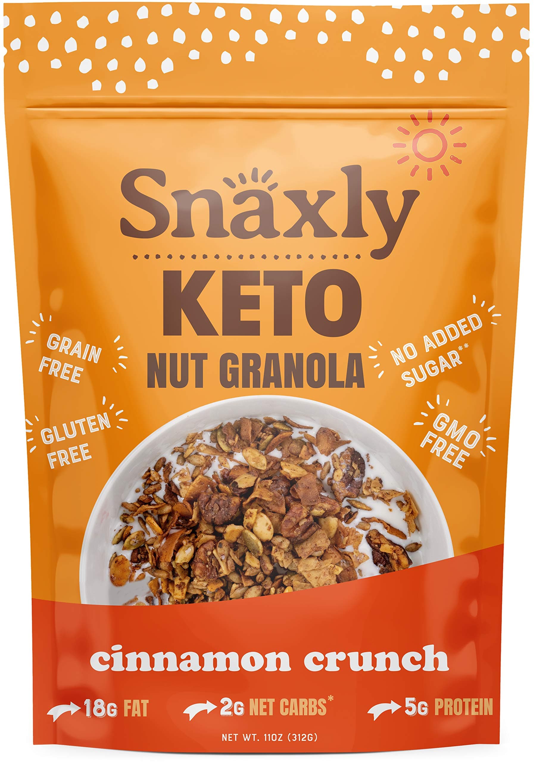 Snaxly - Keto Cinnamon Crunch Nut Granola Breakfast Cereal - 2g Net Carbs - Gluten & Grain Free - Low Carb Snacks & Food - No Added Sugar - Healthy Nuts - Almonds, Pecans, Pepitas (11 oz) (1 Count)