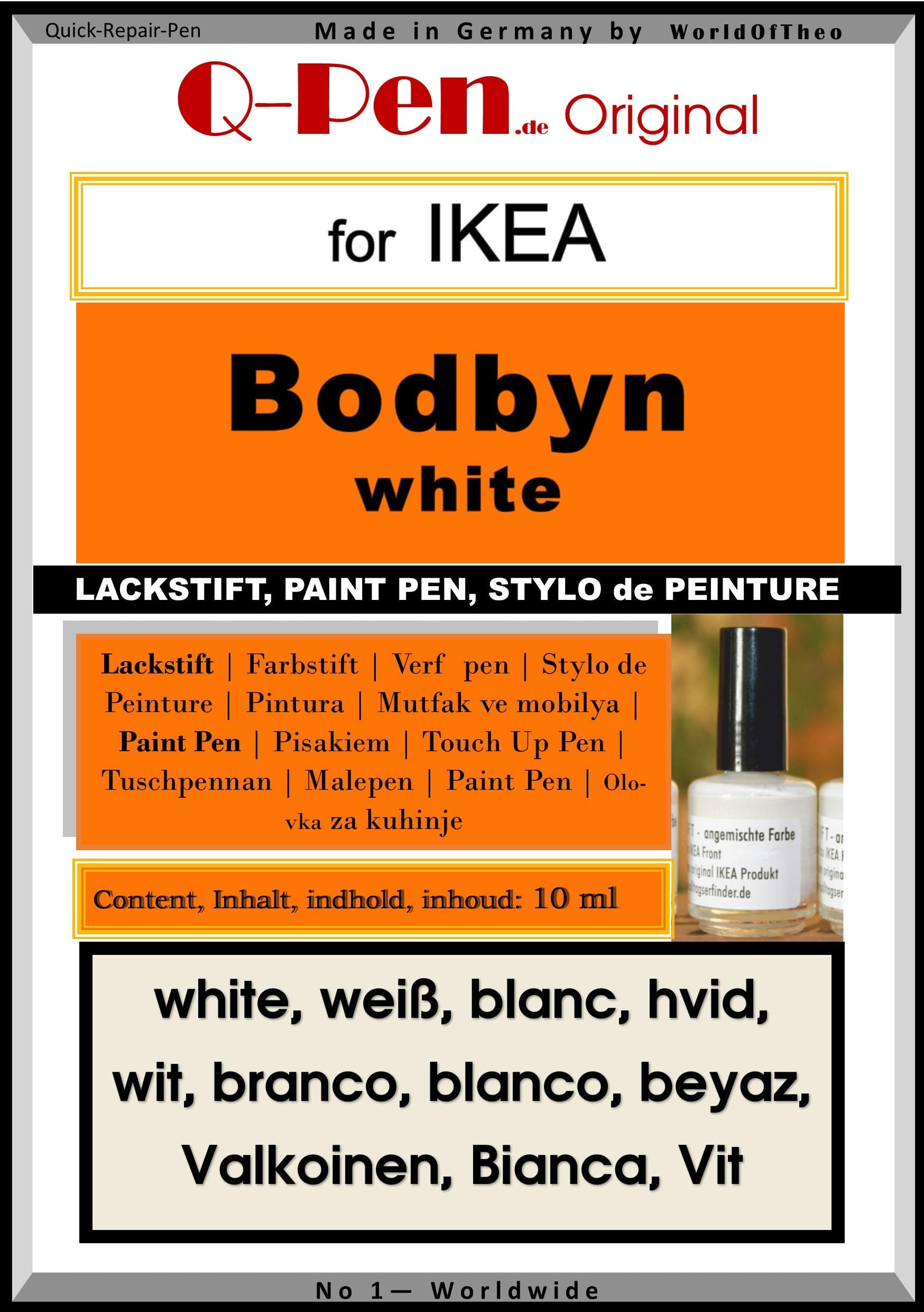 Q-Pen Touch-Up Pen for IKEA BODBYN White – Premium Paint Repair for Kitchens, Doors and Cabinet Fronts