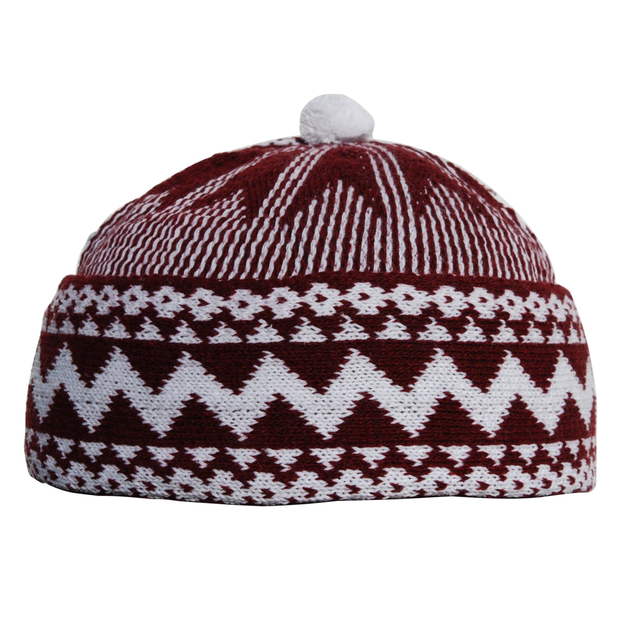 Maroon Blend Zigzag Beanie Kufi Hat with Ball on Top One-Size