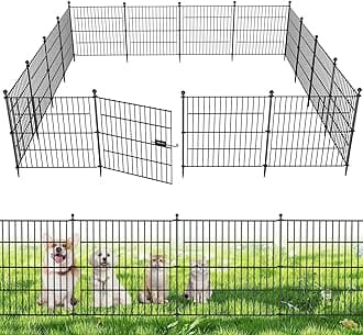 5 Panels No Dig Decorative Outdoor Garden Fence with Gate for Yard, 24 in(H) X 10 ft(L) Animal Barrier Fencing Rustproof Metal Wire Panel Border for Dog, Rabbits, and Patio Temporary Ground Stakes