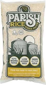 Parish White Rice – High-Protein Rice with Low Glycemic Index – Locally Grown Long-Grain White Rice – Made in the USA – Rich Nutrient Content – Ideal for Curry, Desserts, Stir-Fry – 2lb Bag