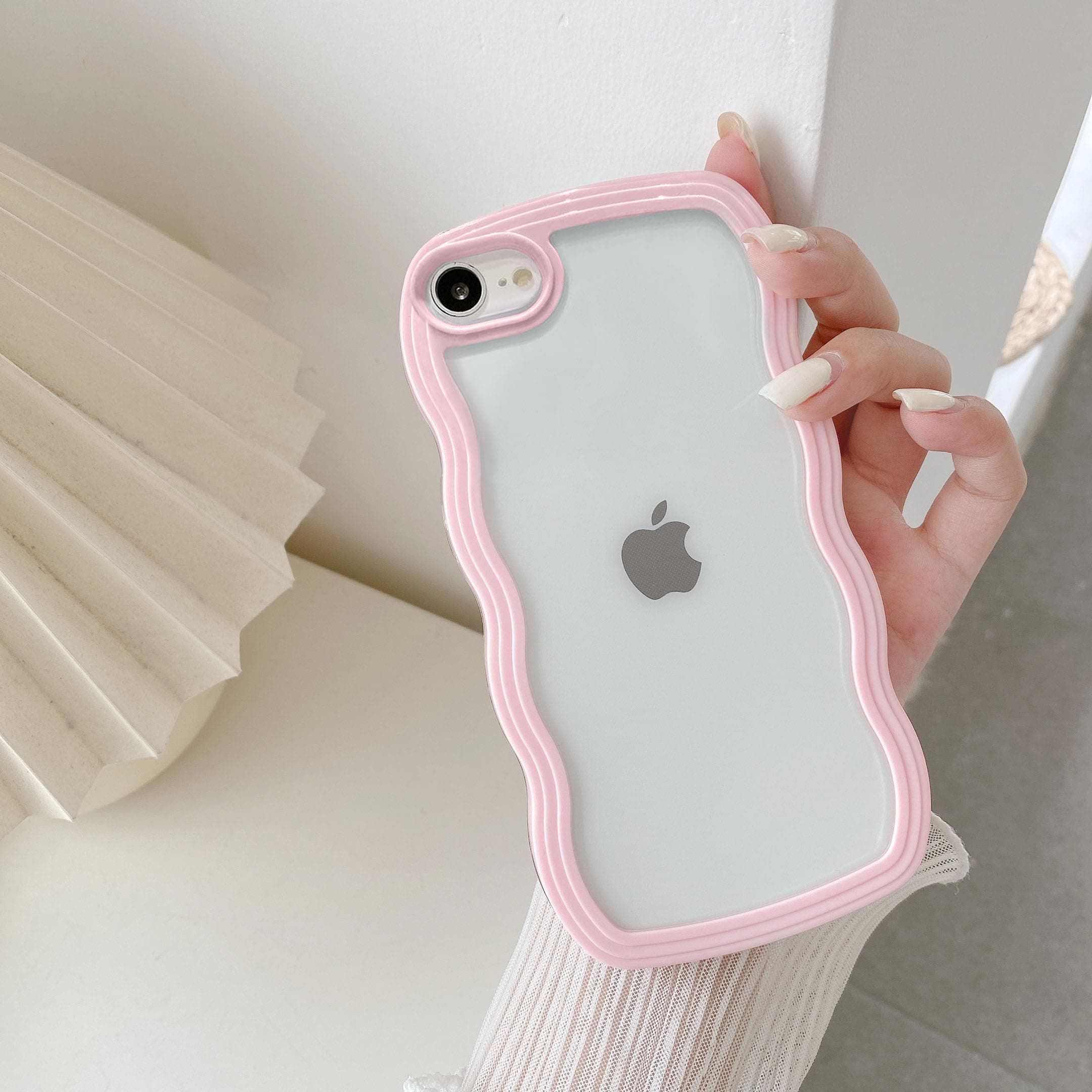 QLTYPRI Compatible with iPhone 17e/iPhone 16e Case, Cute Curly Wave Frame Clear Case for Girls Women, Transparent Soft Silicone TPU Bumper Shockproof Protective Cover for iPhone 17e/16e - Pink