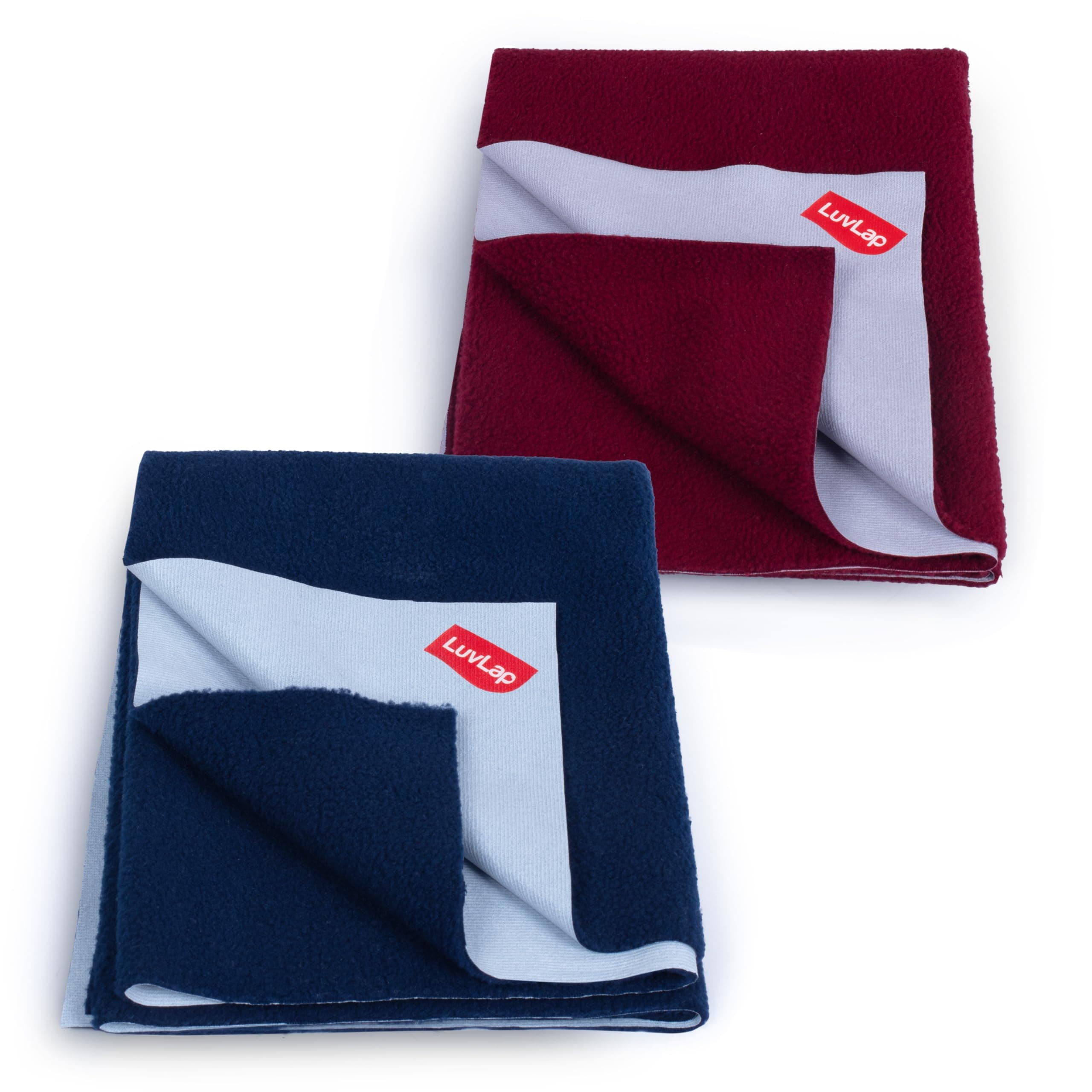 Luv Lap Instadry Extra Absorbent Quick Dry Sheet for baby, Baby Bed Protector, Waterproof baby sheet - Maroon & Navy Blue, 0m+ - Large 100 x 140cm Pack of 2