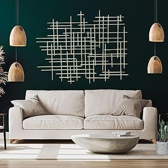 Bellaa Metal Wall Art Cross Geometric Abstract Modern Contemporary 3D Hanging Wrought Iron Minimalist Sculpture Living Room Outdoor Aesthetic Boho Farmhouse Home Decor Champagne Light Gold Large