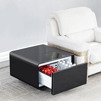 26.5" Coffee Table with Fridge, Smart Coffee Table with Refrigerator & Temperature Control, Mini Fridge Coffee Table with USB Port & Induction Light (Black)