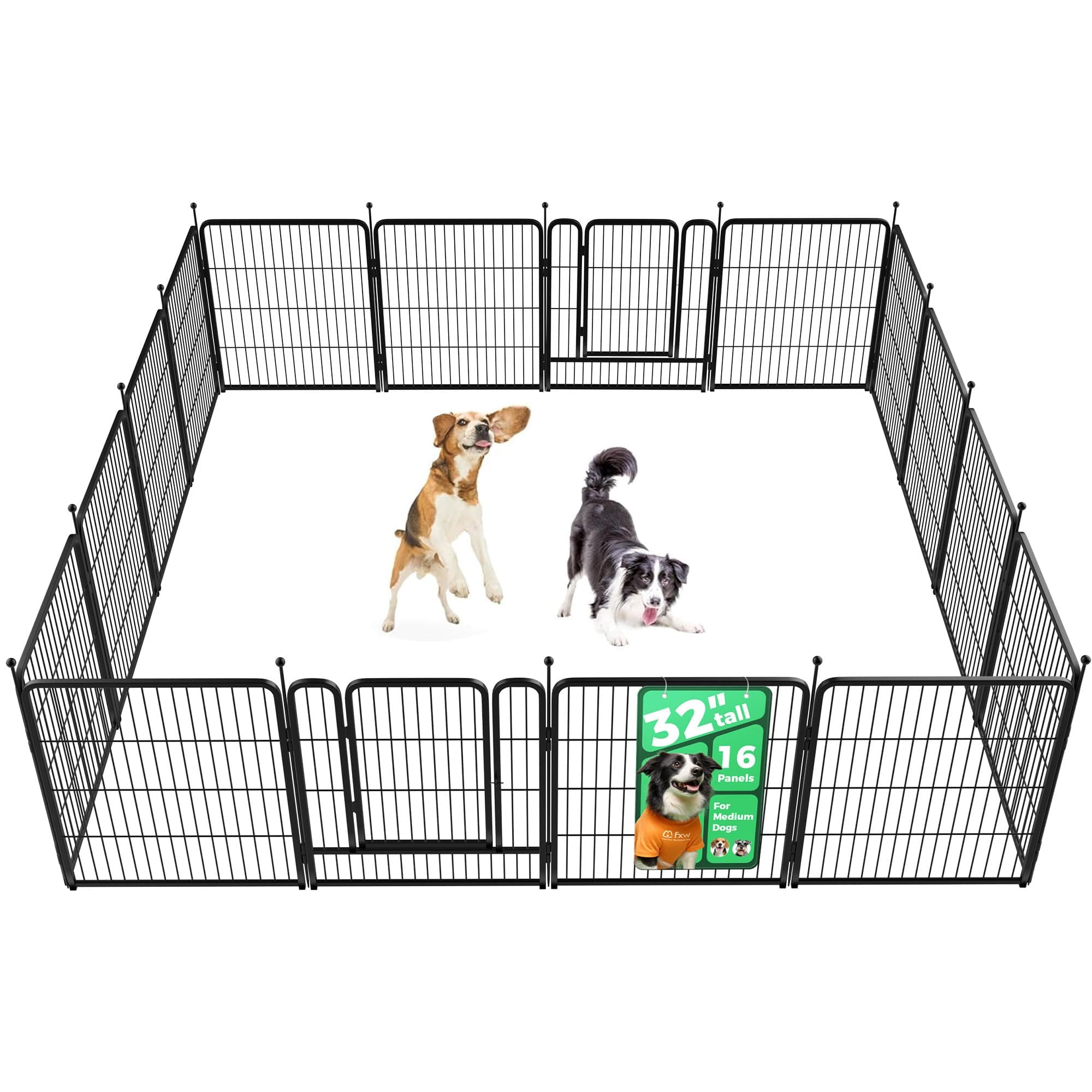 - Rollick Unleashed Dog Playpen for Indoor, Yard, RV Camping, 32 inch 16 Panels for Small and Medium Dogs, Black│Patented