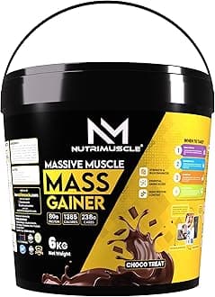 Nutrimuscle Massive Mass Gainer 6 Kg Choco treat - for Mass, Muscle, Power & Strength Gain - Contains Complex Carbohydrates, Whey Protein, BCAA , Digestive Enzymes & Essential Vitamins & Minerals - Also Contains Nutrimuscle CREATINE MONOHYDRATE - High protein Gainer