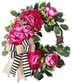 Spring Summer Wreath for Front Door,hot Pink Peony Wreath, Valentine Decor,Housewarming Gift, Wedding Door Decoration,Farmhouse Porch Decor, 20 inch