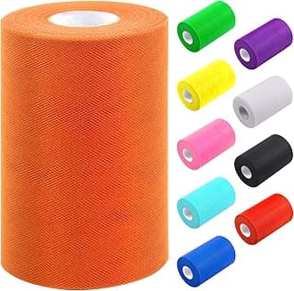 1Pc Orange Tulle Fabric Roll, 6 Inch x 100 Yards Tulle Ribbon Fabric Spool Fabric Tulle Roll for DIY Tutu Bow, Birthday Party Wedding Decorations
