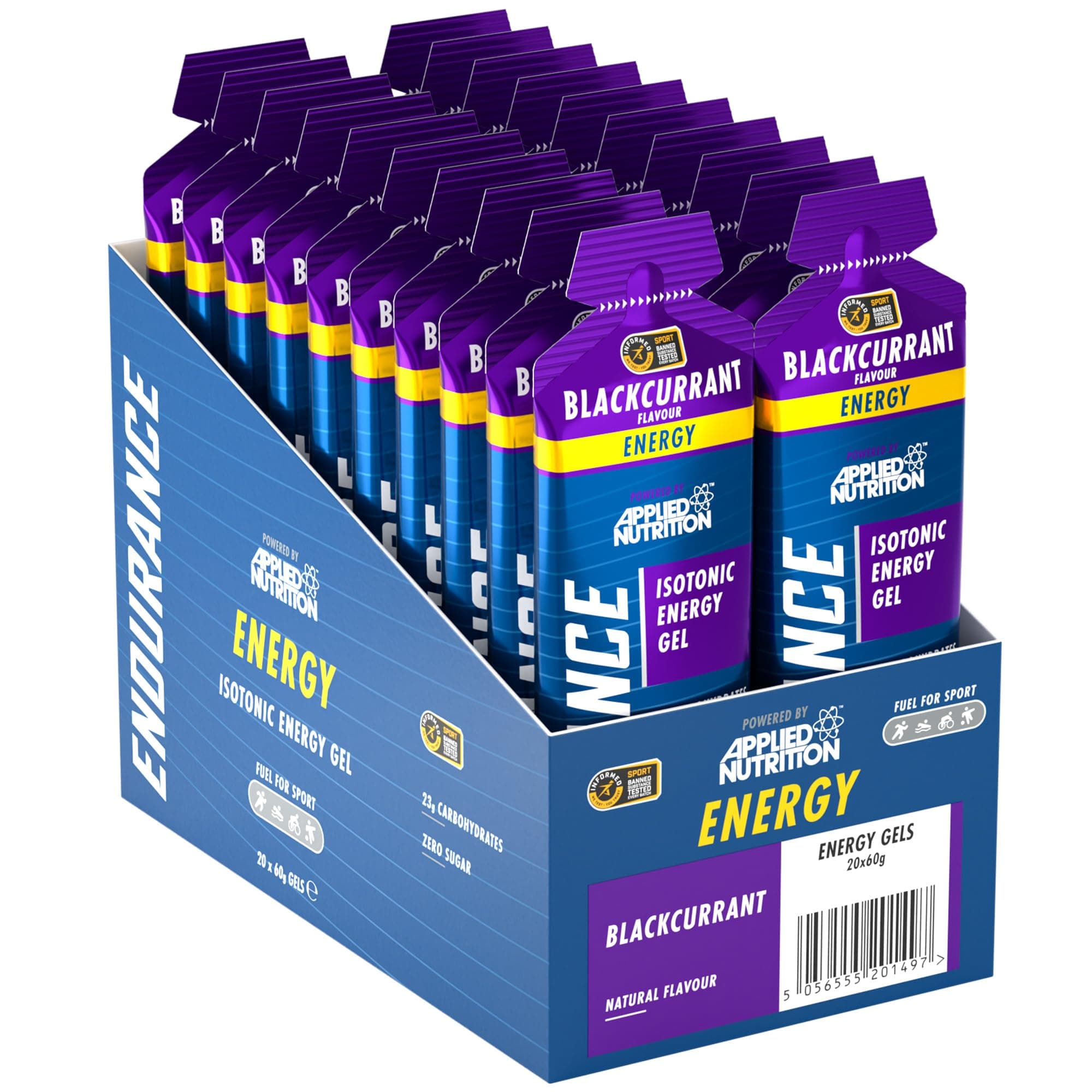 ISOTONIC | Caffeine Free Energy Gels | Performance-Enhancing Formula | Zero Fat Zero Sugar | 23g Carbohydrates (Pack of 20 x 60g) (Blackcurrant)