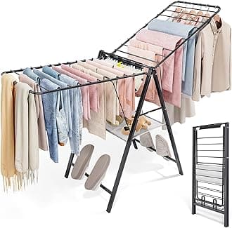 APEXCHASER Foldable Clothes Drying Rack, Metal Laundry Drying Rack Collapsible, Ultra Thin Clothes Rack for Sweater Bra Towel for Indoor & Outdoor Use, Height Adjustable Gullwing Clothes Airer, Black