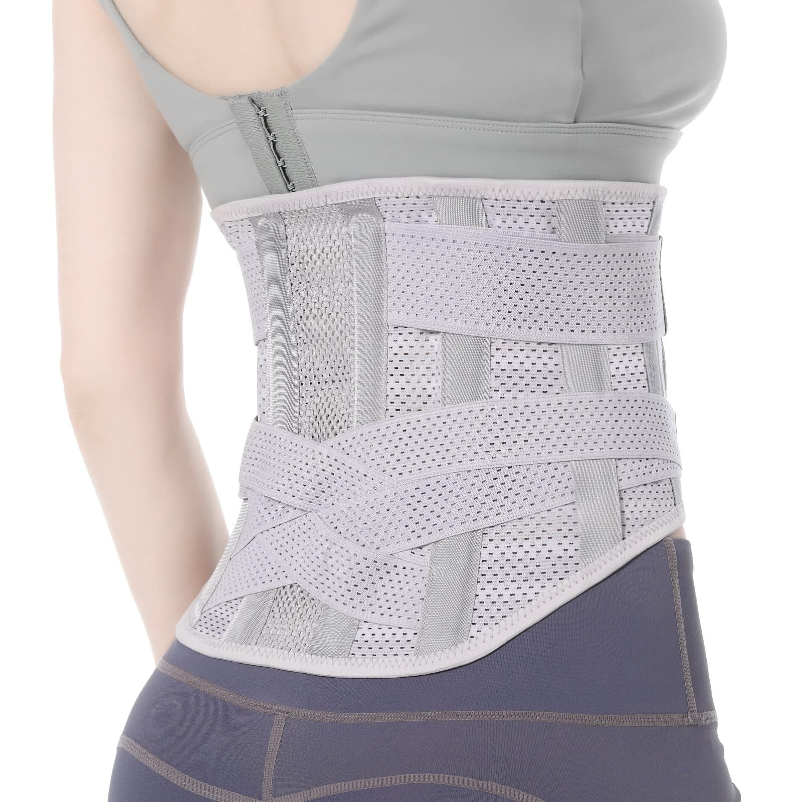 Breathable Back Brace for Women & Men - Comfortable Lower Back Pain Relief & Posture Corrector Support Belt to Relieve Pain and Improve Posture（Gray,Medium）