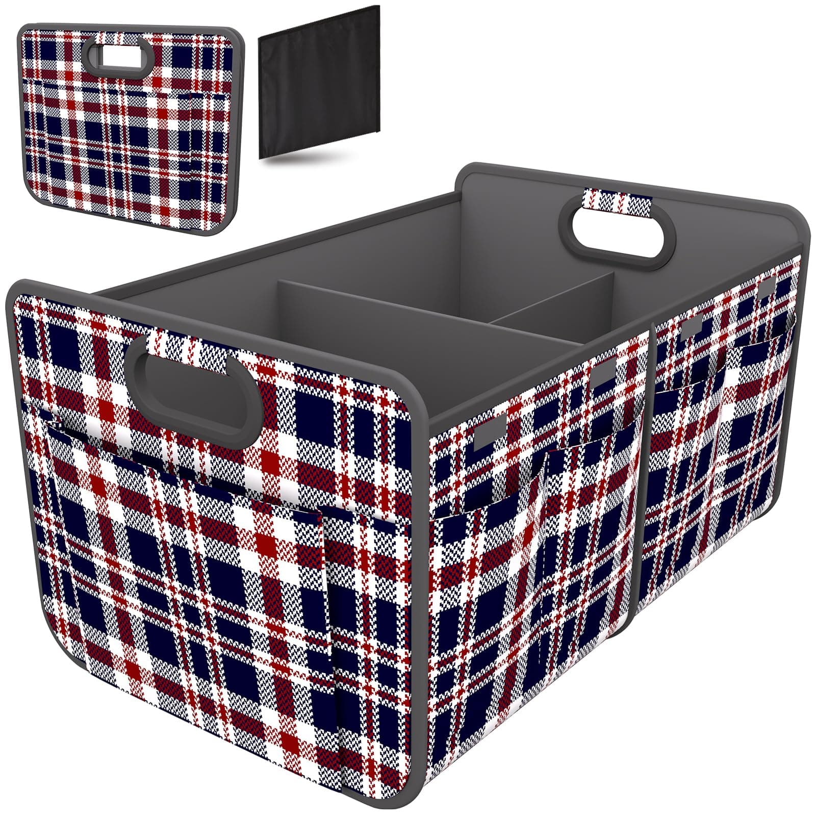 Homeve Trunk Organizer, Car Storage, Reinforced Handles, Collapsible Multi-Compartment Car Organizers, Foldable, Waterproof, 600D Oxford Polyester (Navy Blue Ripple, 2 Compart)