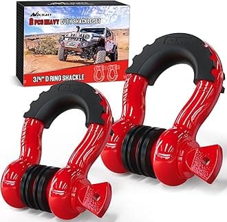 Nilight 2 Pack 3/4" D-Ring Shackle 4.75 Ton (9500 Lbs) Capacity with 7/8" Pin Heavy Duty Off Road Recovery Shackle with Isolators & Washer Kit for Jeep Truck Vehicle, Red (90053B)
