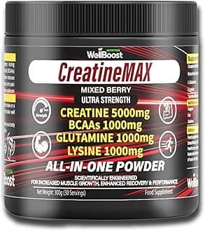 CreatineMAX Powder - 5000mg Creatine Monohydrate, 1000mg BCAAs, Glutamine, Lysine per Serving - Sugar Free, Mixed Berry Flavour - Lean Muscle, Recovery & Endurance - 300g, 1 Month Supply