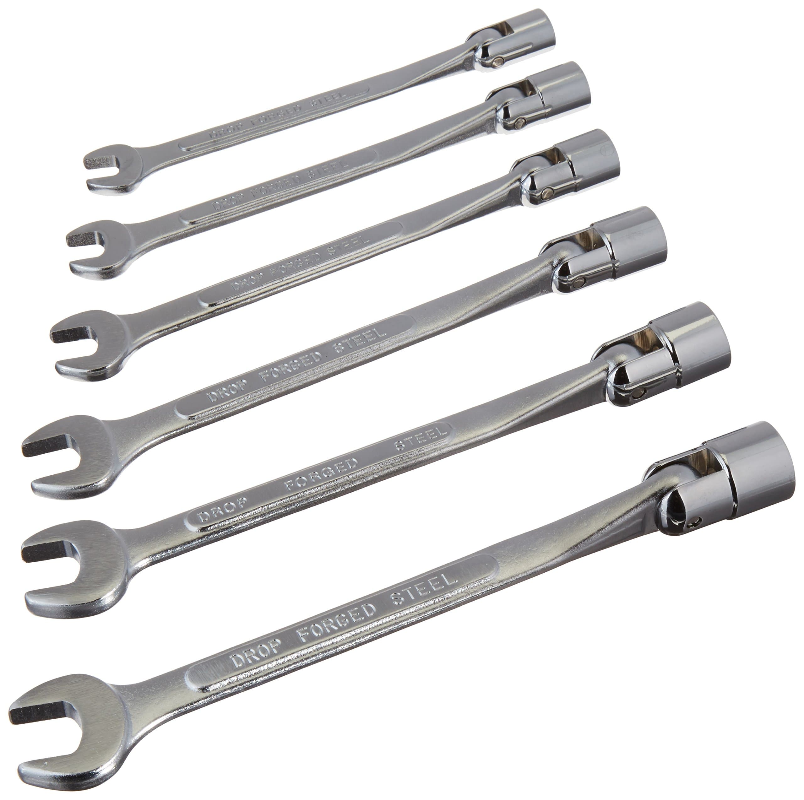 Cal Hawk Tools ACWSW6M Metric Flex Flexible Head Double Ended Socket Spanner & Open Wrench Set (6 Piece)