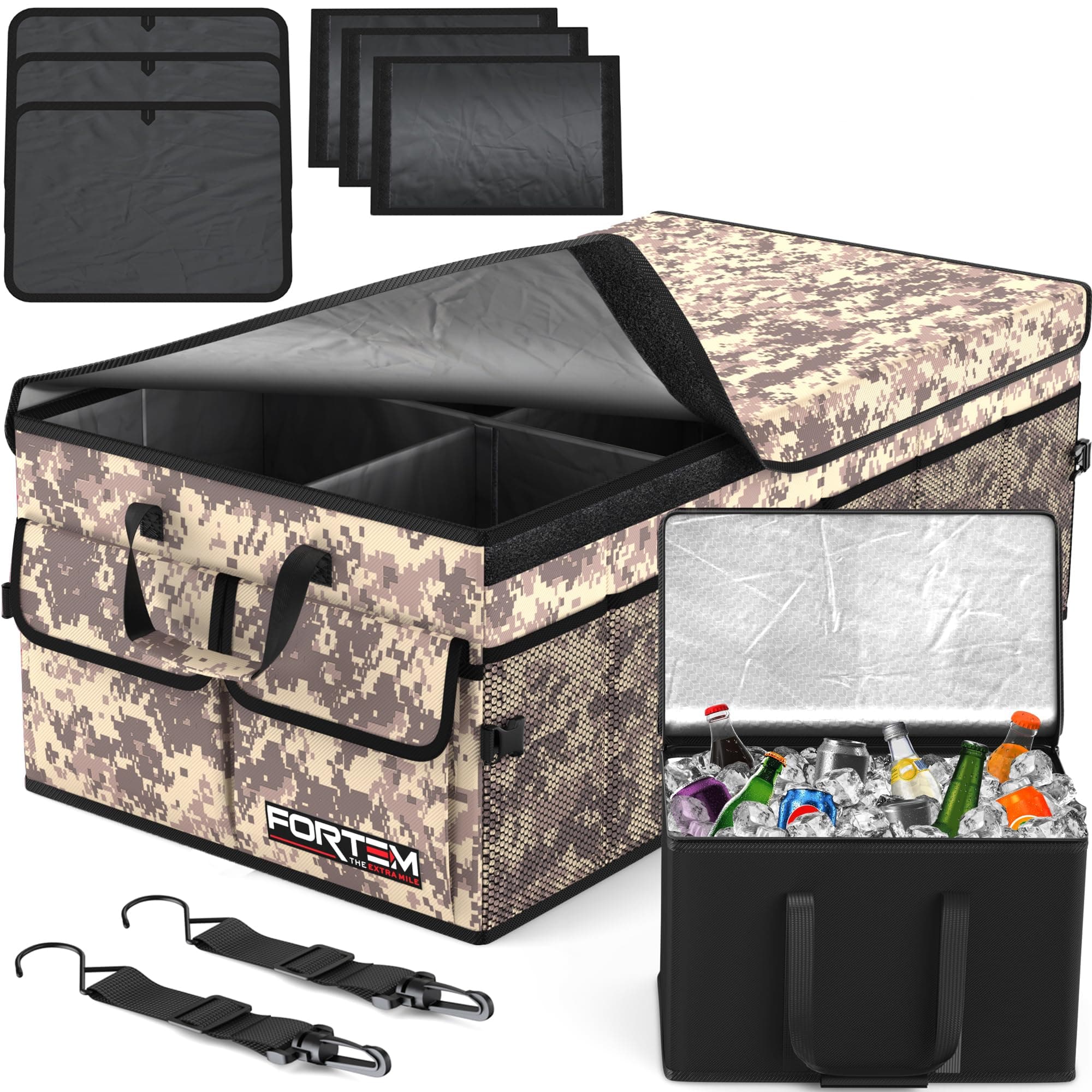 Car Trunk Organizer with Cooler, Car Storage Organizer, Collapsible Multi Compartment Car Organizer, SUV Trunk Organizer, Non Slip Bottom, Adjustable Straps, Foldable Cover (Desert, X-Large)