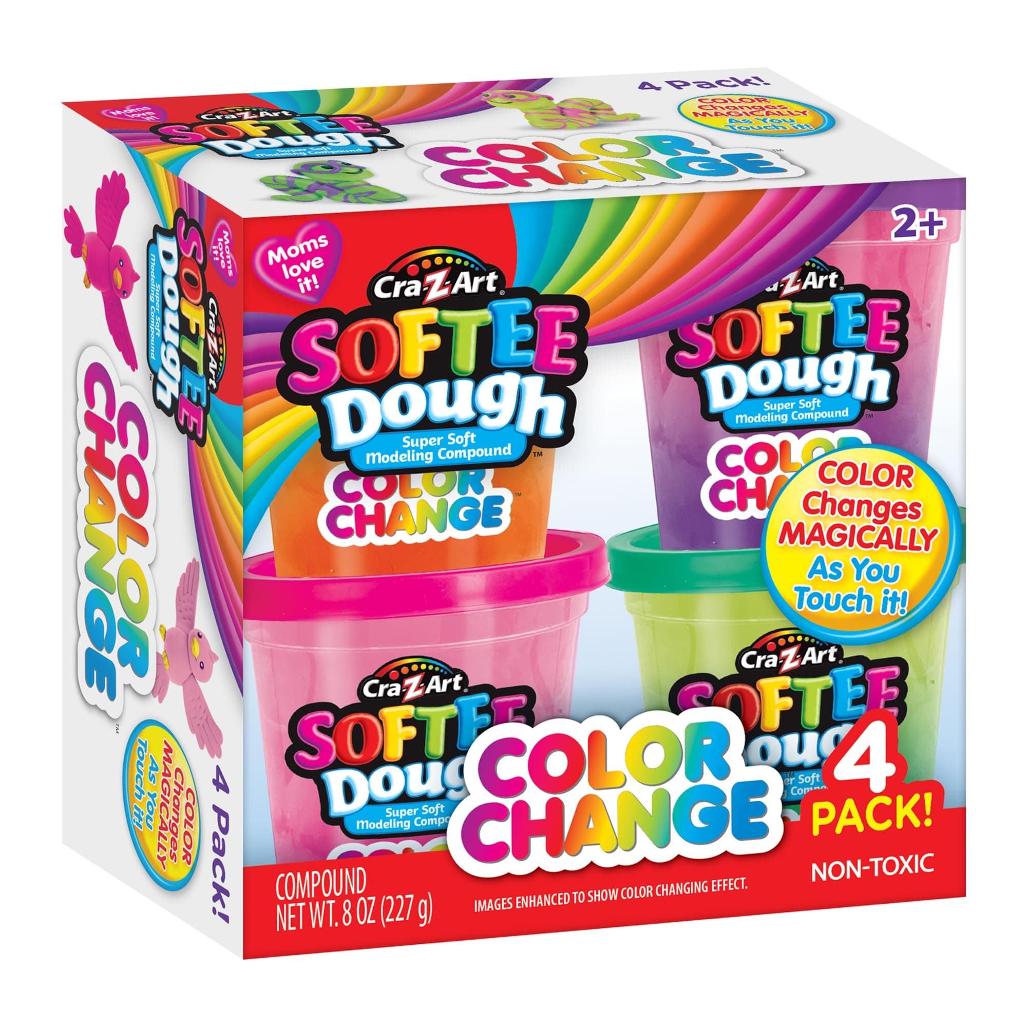 Cra-Z-Art Softee Dough Color Change Dough Cans, Kids Tactile Play Dough Gift Set, 4 Count, 2oz EachAges 3 and Up