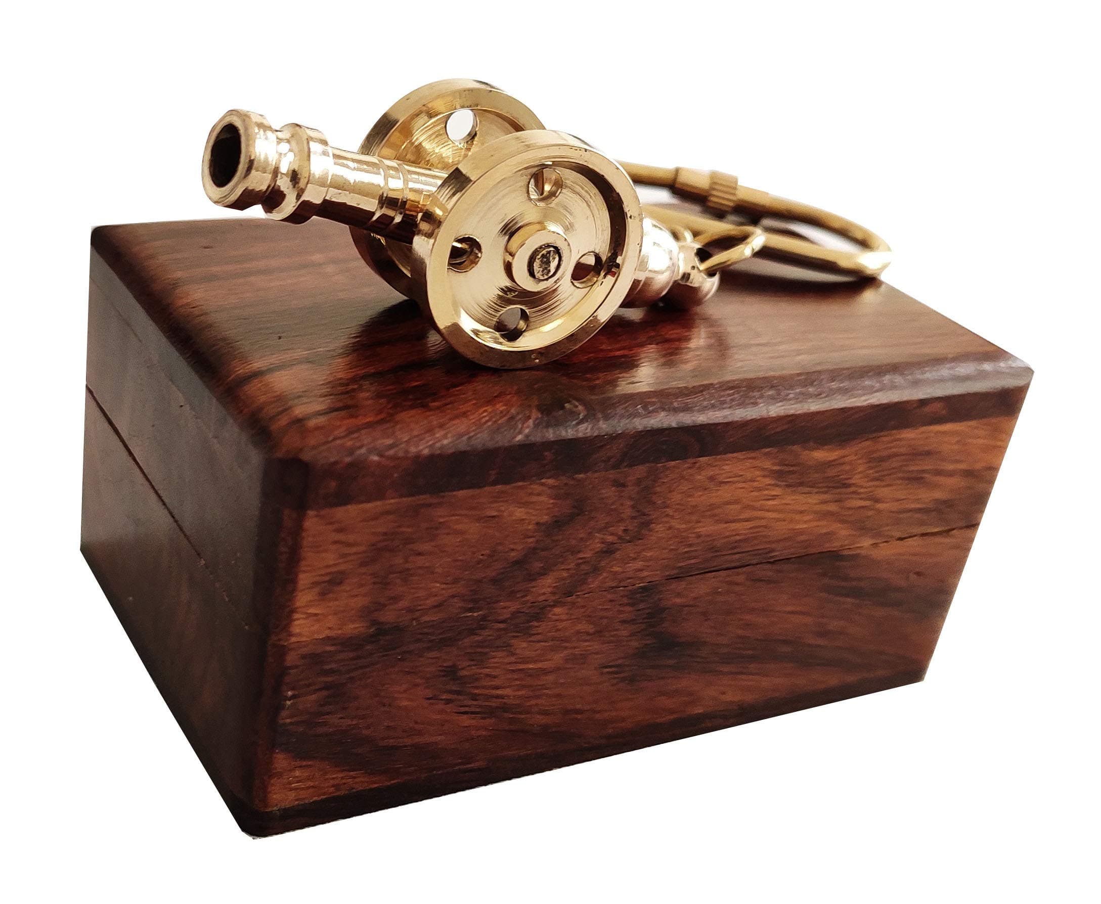 Artshai Nautical Brass Ring,Hook, Keychain Shaped As Medieval Cannon Handicraft keychan with Wooden Box.