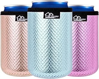 WKIEASON 12OZ Standard Can Coolers Sleeve Neoprene Can Coozies Insulators Can Koozies Cover for Beer Bottle PU Leather Neoprene Can Coolier for Soda Beverage Cokecola Can Sleeves-3PCS Pack