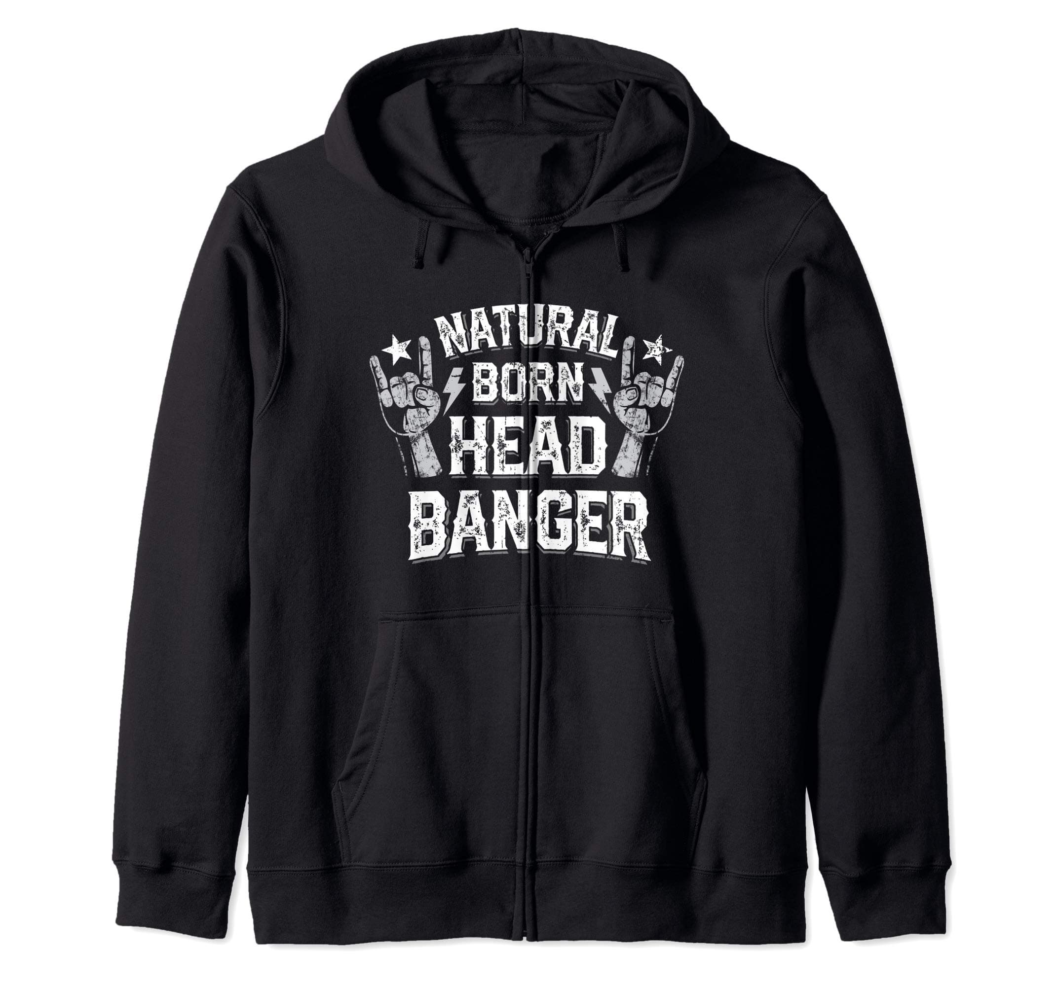 Natural born Headbanger Devil horns Heavy Metal Fork Sign Zip Hoodie