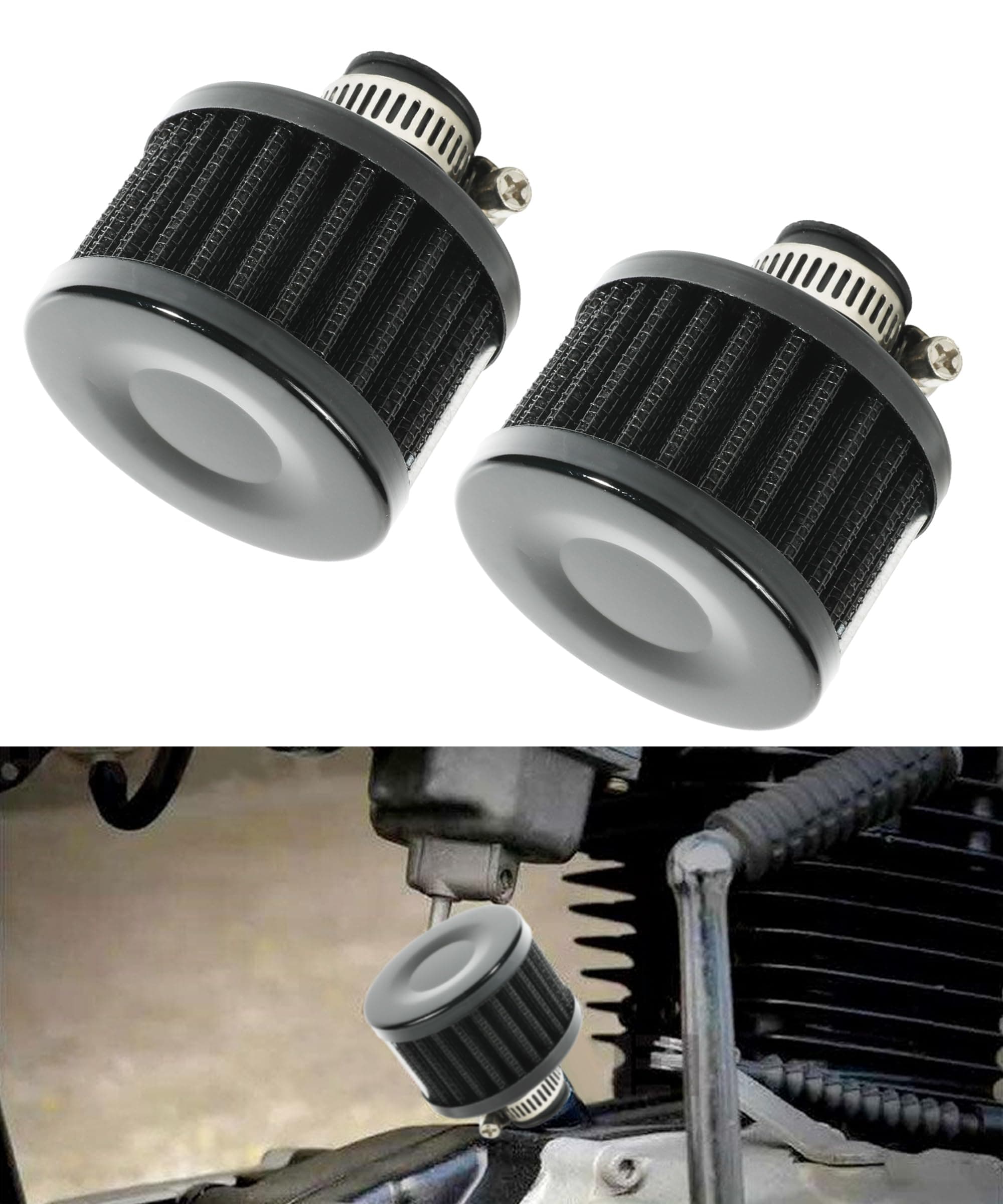 bylikeho 2Pcs Mini Air Filter Vent Crankcase Breather, Cold Air Intake Filter for Car, Motorcycle (Black)