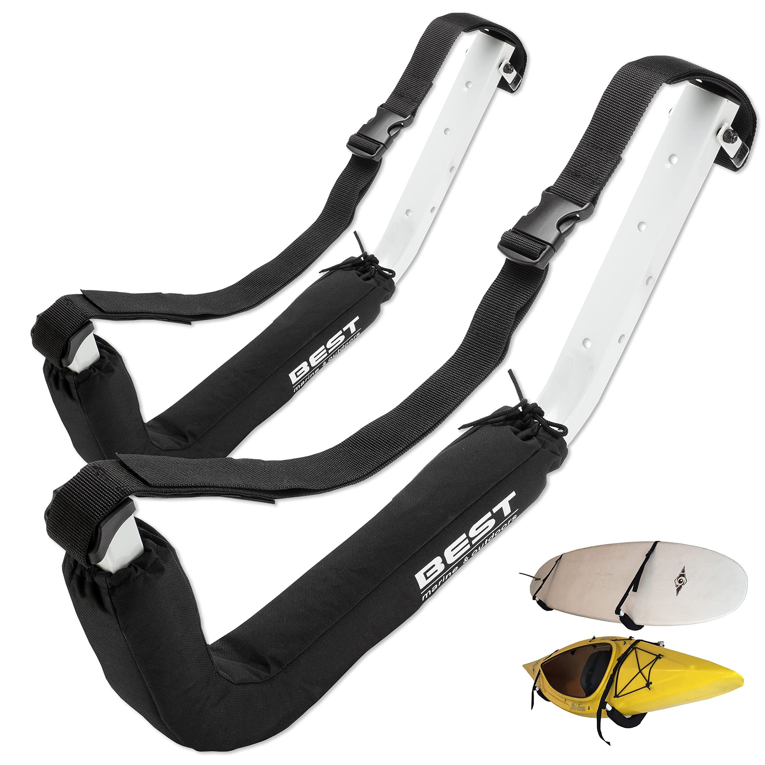 Best Marine and Outdoors Kayak Wall Rack, Heavy Duty 125 lb Capacity, Wall Mount Kayak Storage Rack for Garage, Canoe, SUP & Paddle Board, Indoor/Outdoor Steel Hangers with Foam Padding