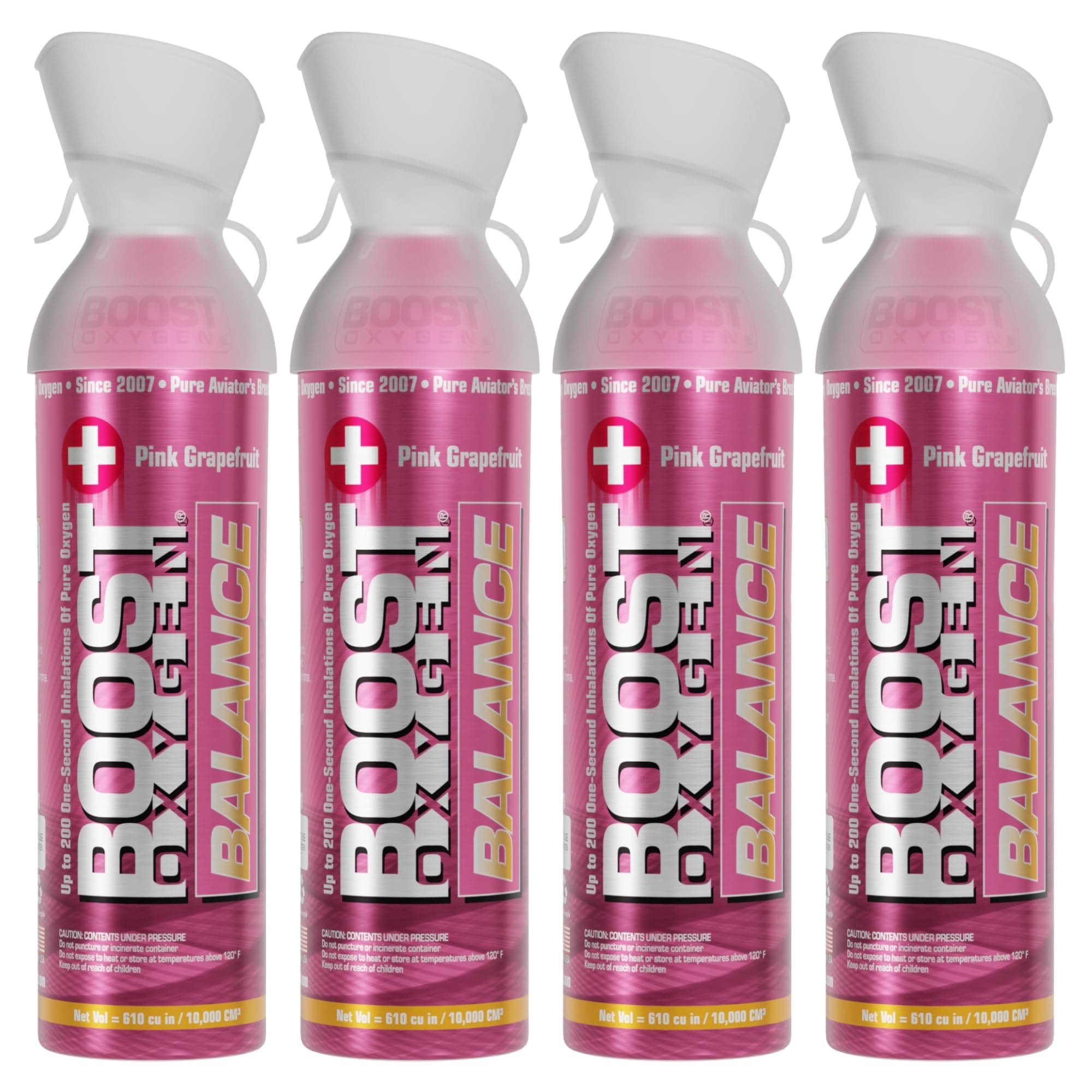 Boost Oxygen Large Balance Pink Grapefruit Aroma 10 Liter Canister | All-Natural Resiratory Support for Aerobic Recovery, Altitude, Performance and Health (4 Pack)
