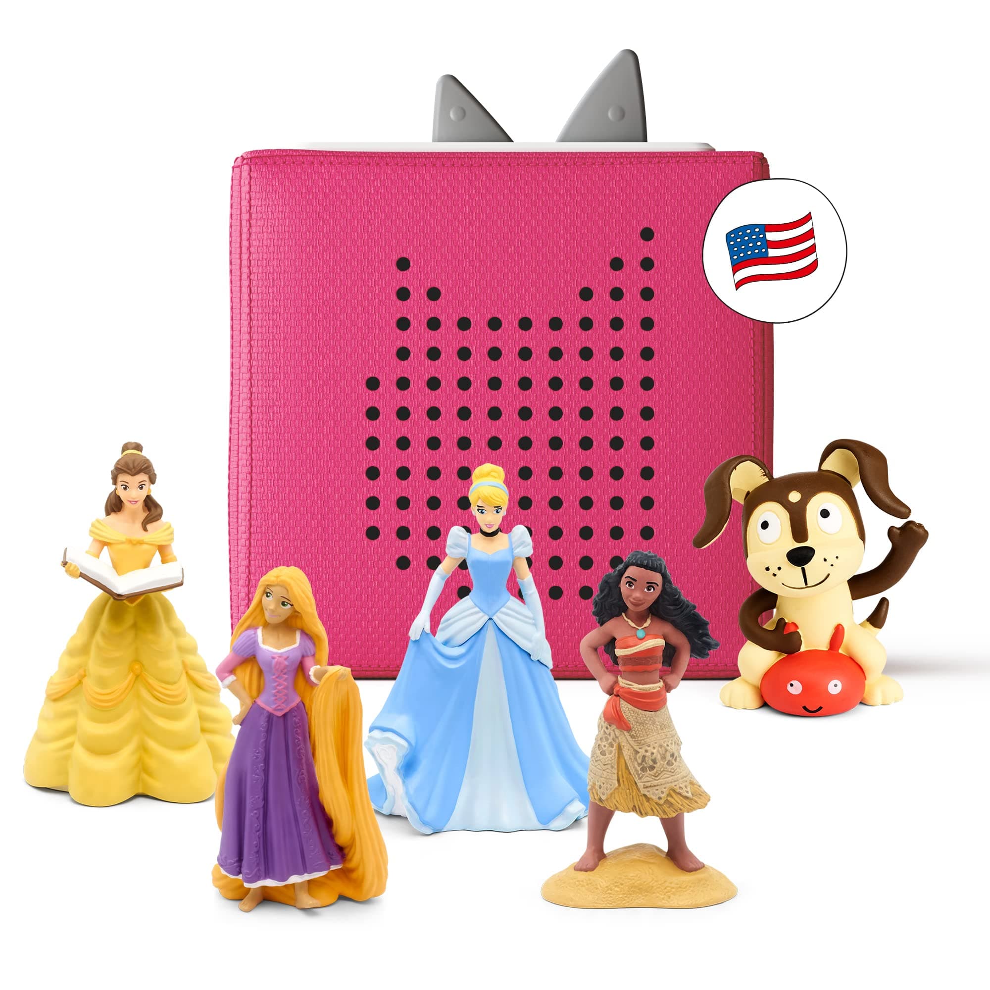 Toniebox Audio Player Starter Set with Cinderella, Belle, Moana, Tangled, and Playtime Puppy - Imagination Building, Screen-Free Digital Listening Experience for Stories, Music, and More - Pink