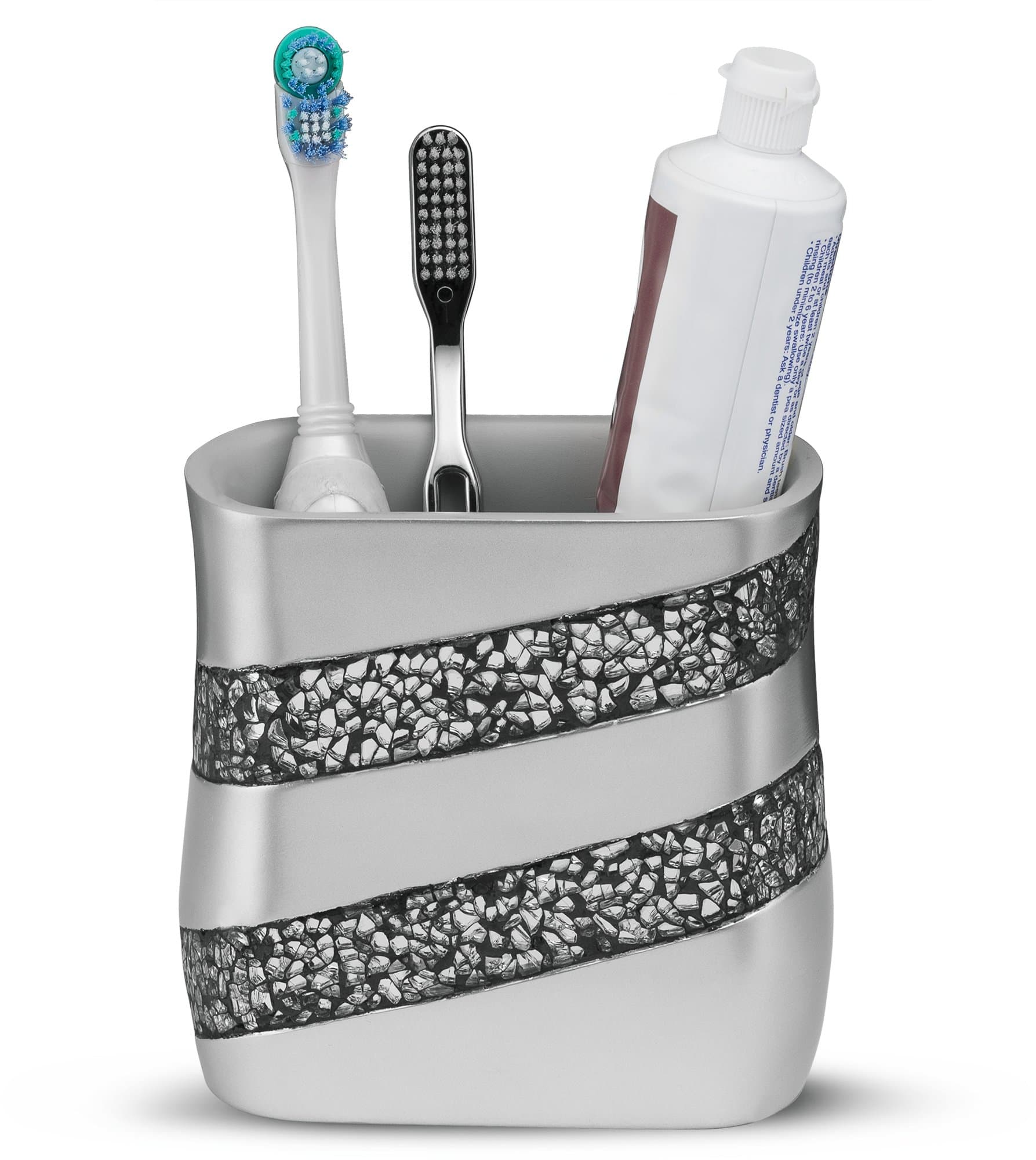 Silver Mosaic Toothbrush And Toothpaste Holder For Bathroom - Decorative Bathroom Toothbrush Holder, Family Toothbrush Cup With One Large Opening To Hold Multiple Toothbrushes At Once