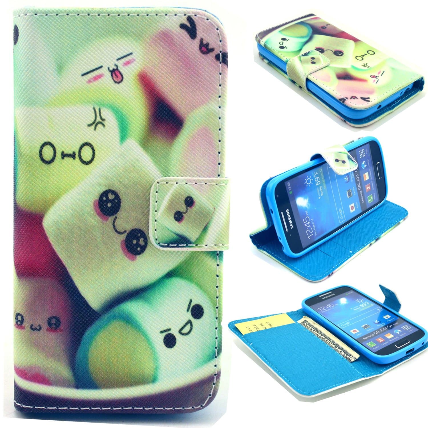 S4 Mini Case, Galaxy S4 Mini Case, Gift_Source Marshmallow Pattern PU Leather Wallet Case Flip Protective Skin Case for Samsung Galaxy S4 Mini i9190 (Not for Samsung S4),Sent Screen Protector + Stylus Pen