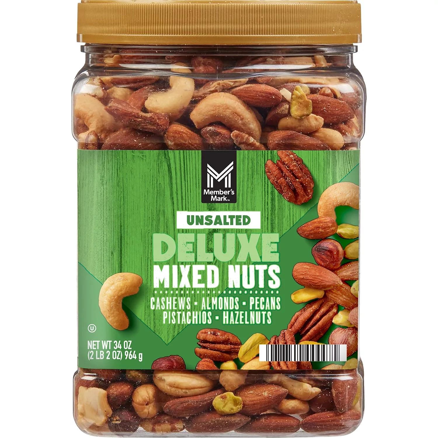 Members Mark Unsalted Premium Deluxe Mixed Nuts, 34 oz