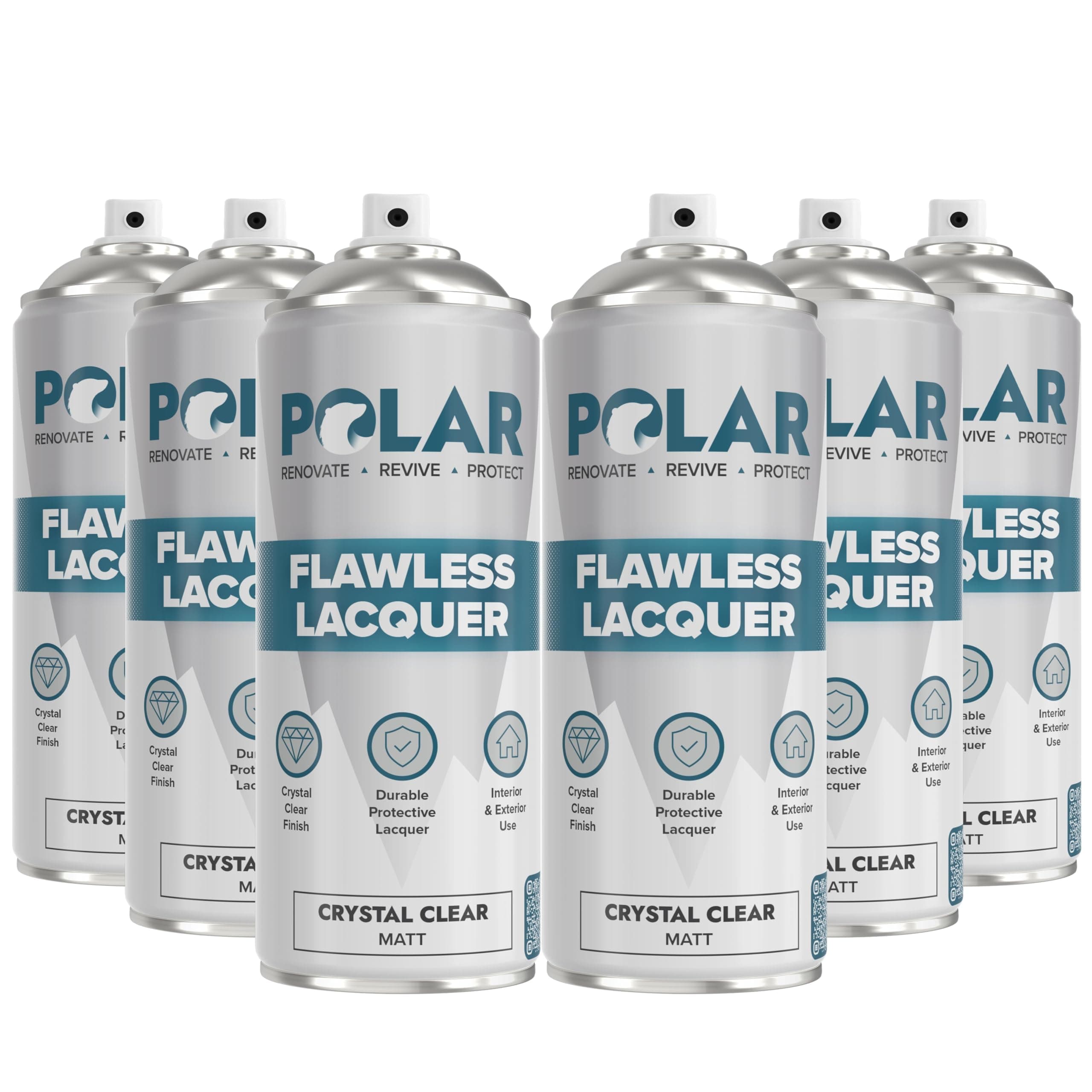 – Polar Flawless Lacquer Spray - Protective Coating for Wood, Ceramic, Glass, Plastic & Metal - Scratch Resistant & UV Protection - Primer for DIY, Interior & Exterior - Matt Finish - Clear - 6x400ml